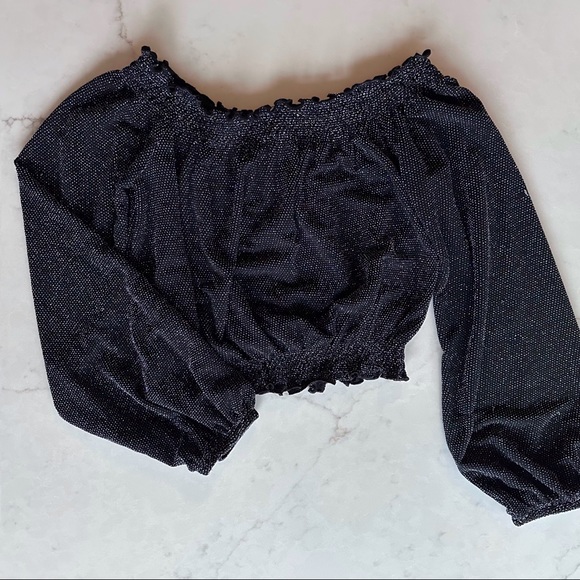 Cropped black and silver long sleeved boho blouse - Picture 1 of 6